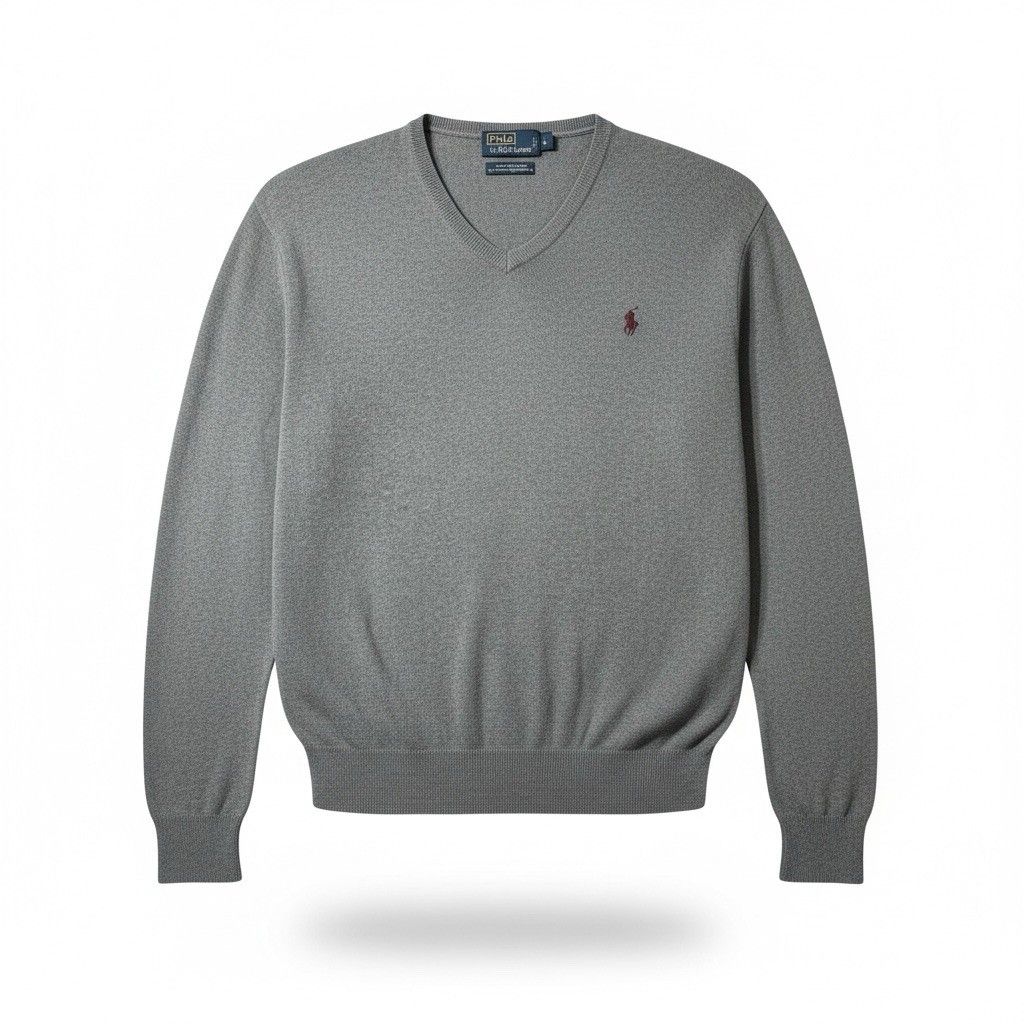 Vintage Polo Ralph Lauren Menâs Blue Cotton Cashmere Blend V Neck Sweater Sz L